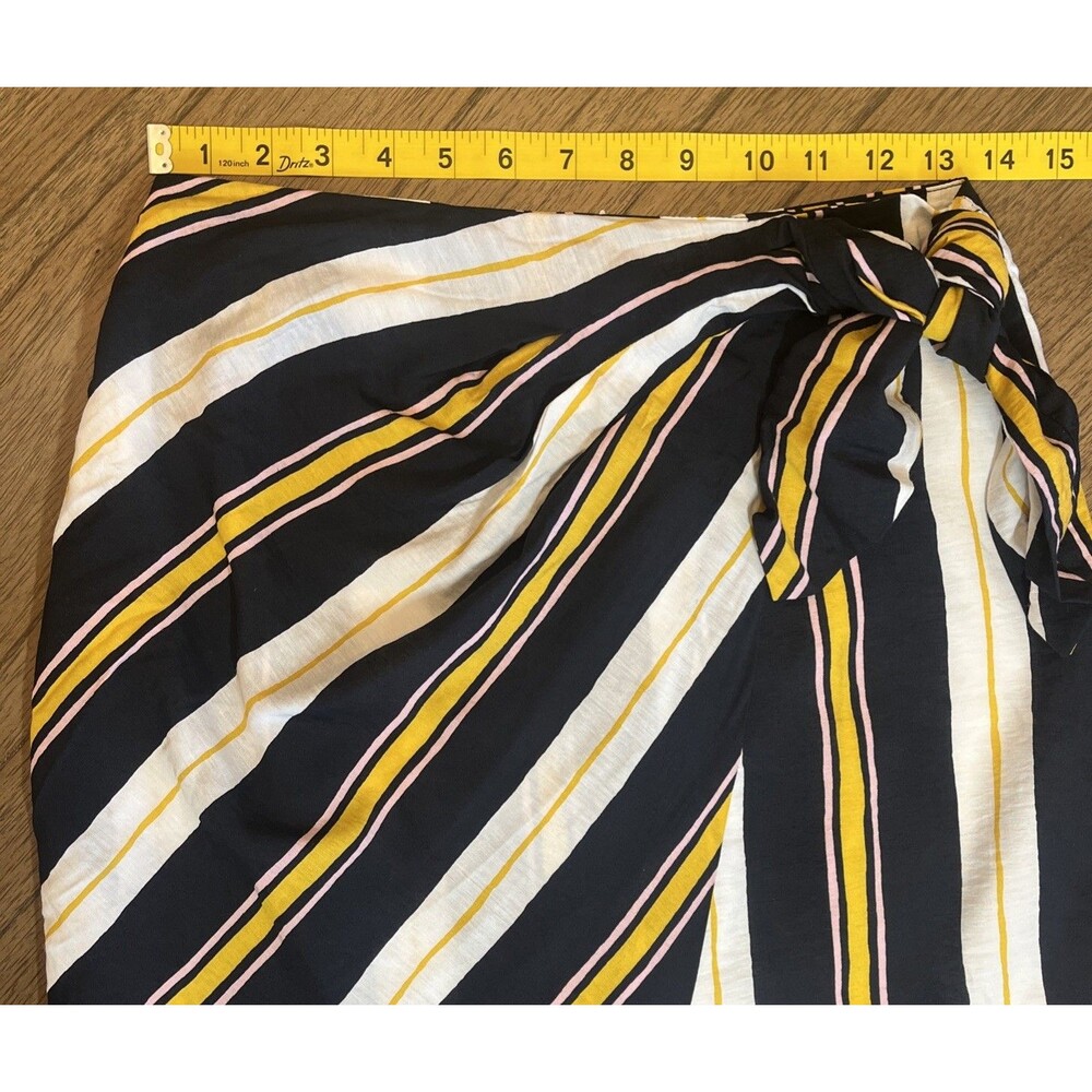 Banana Republic Womens Size 4 Striped Navy White Gold Faux-Wrap Tie Midi Skirt - Picture 4 of 11